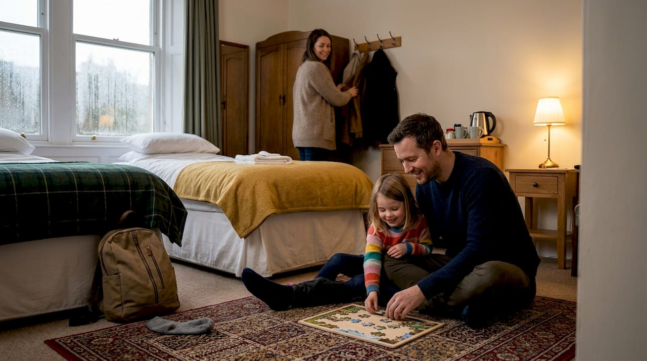 Family spending time in Elgin guest house room