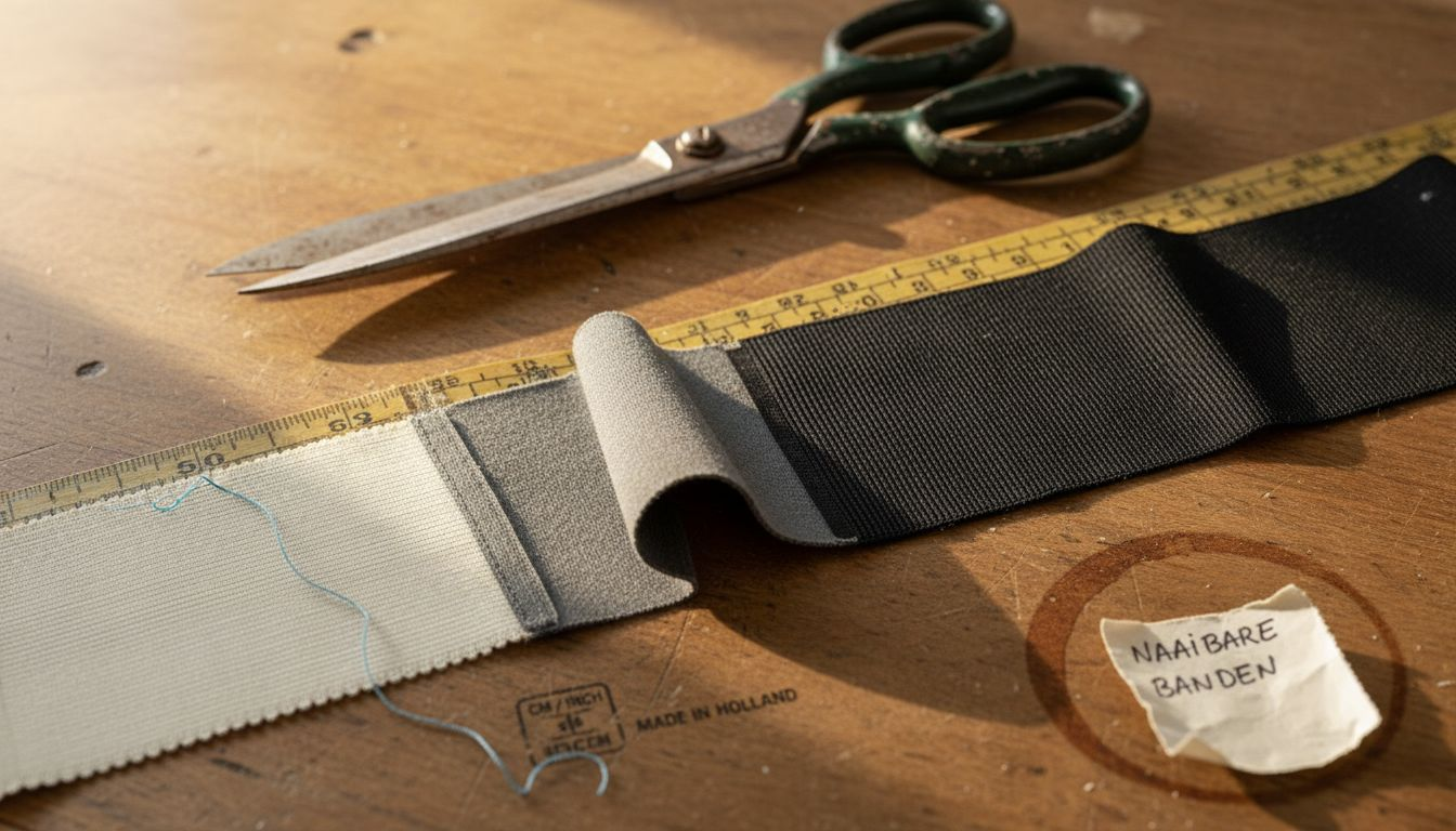 Close-up van diverse soorten elastiek die worden gebruikt in lingerie