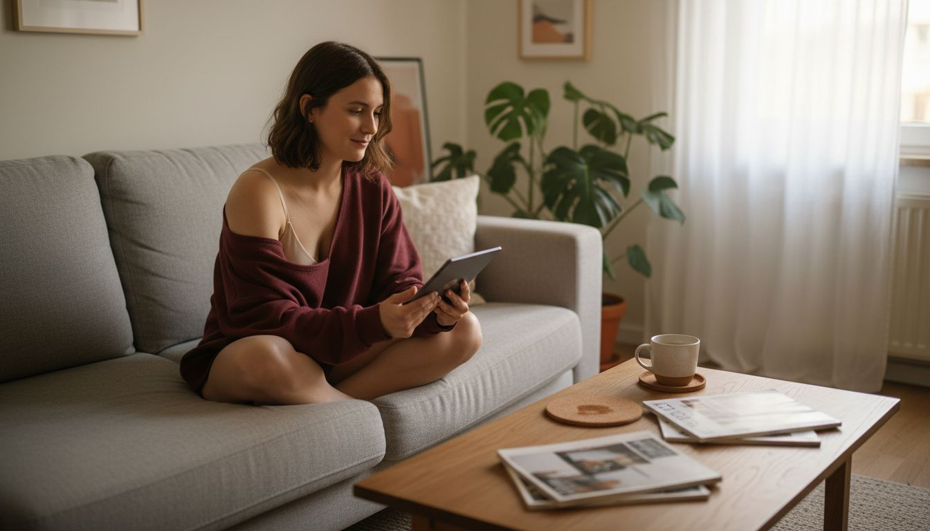 Thuis voelt deze vrouw zich helemaal op haar gemak in haar comfortabele bh.