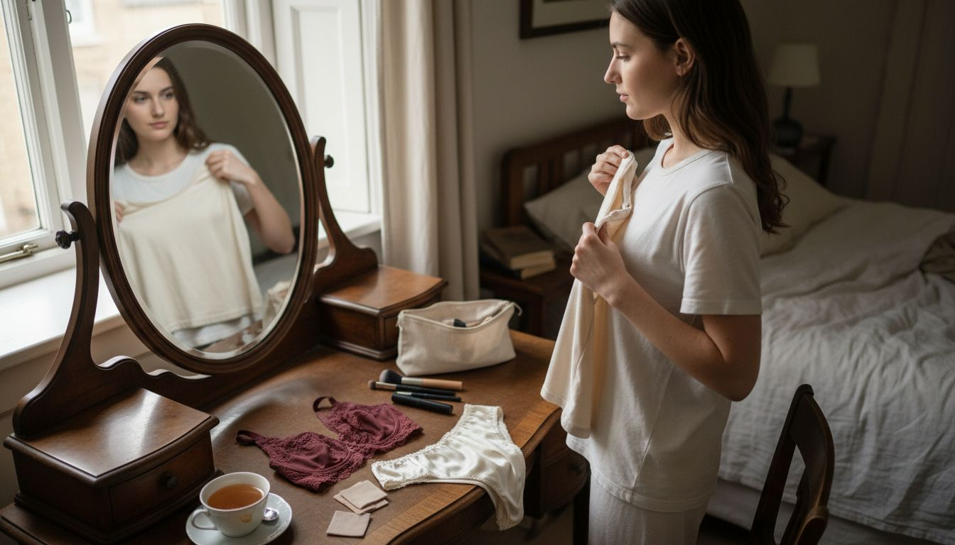 De verschillende materialen en kleuren van lingerie op een rijtje gezet