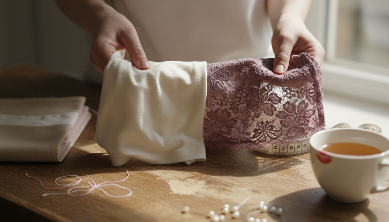 Lingeriestoffen voelen en met elkaar vergelijken