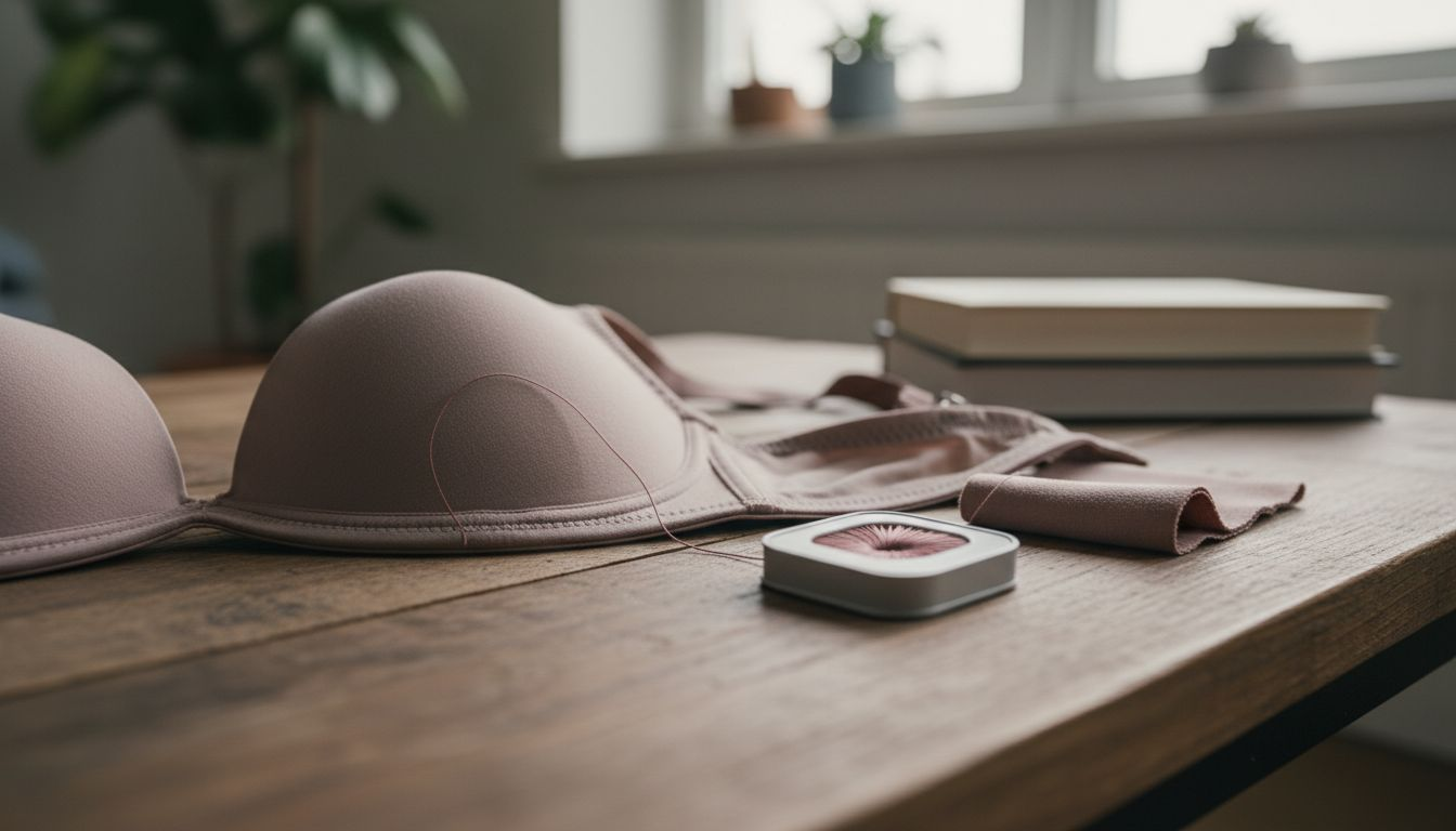 Close-up van de stof en stiksels van de bh