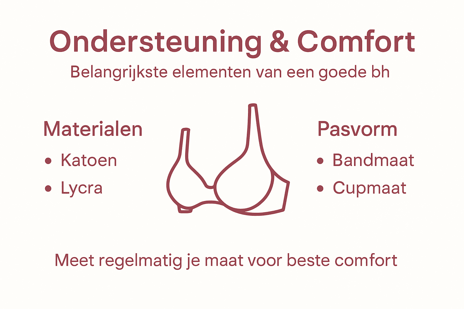 Overzichtelijke infographic met de belangrijkste onderdelen van een ondersteunende bh