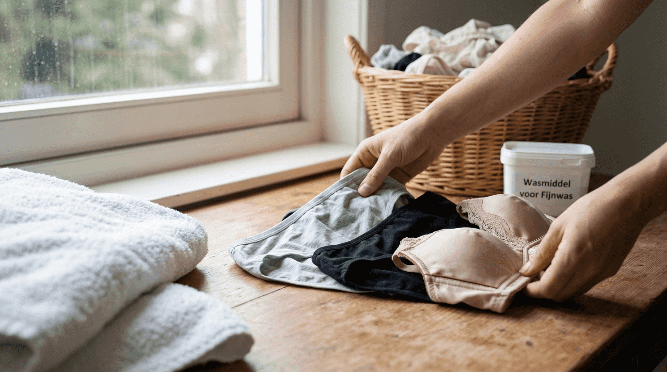 Handen presenteren stoffen van katoen en zijde, speciaal bedoeld voor ondermode.