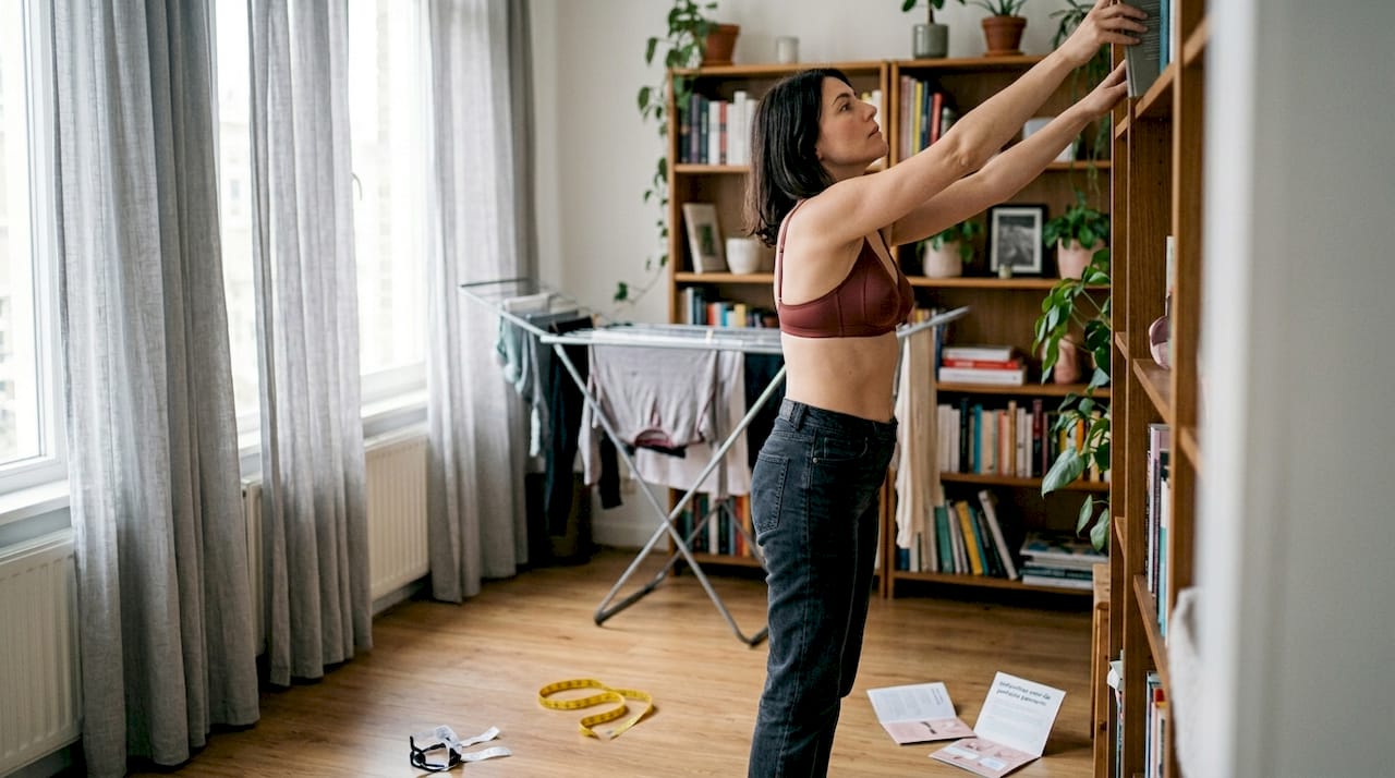 Vrouw test nieuwe sport-bh tijdens workout