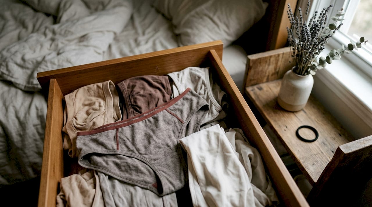 Een lade vol basic lingerie in een gezellige slaapkamer