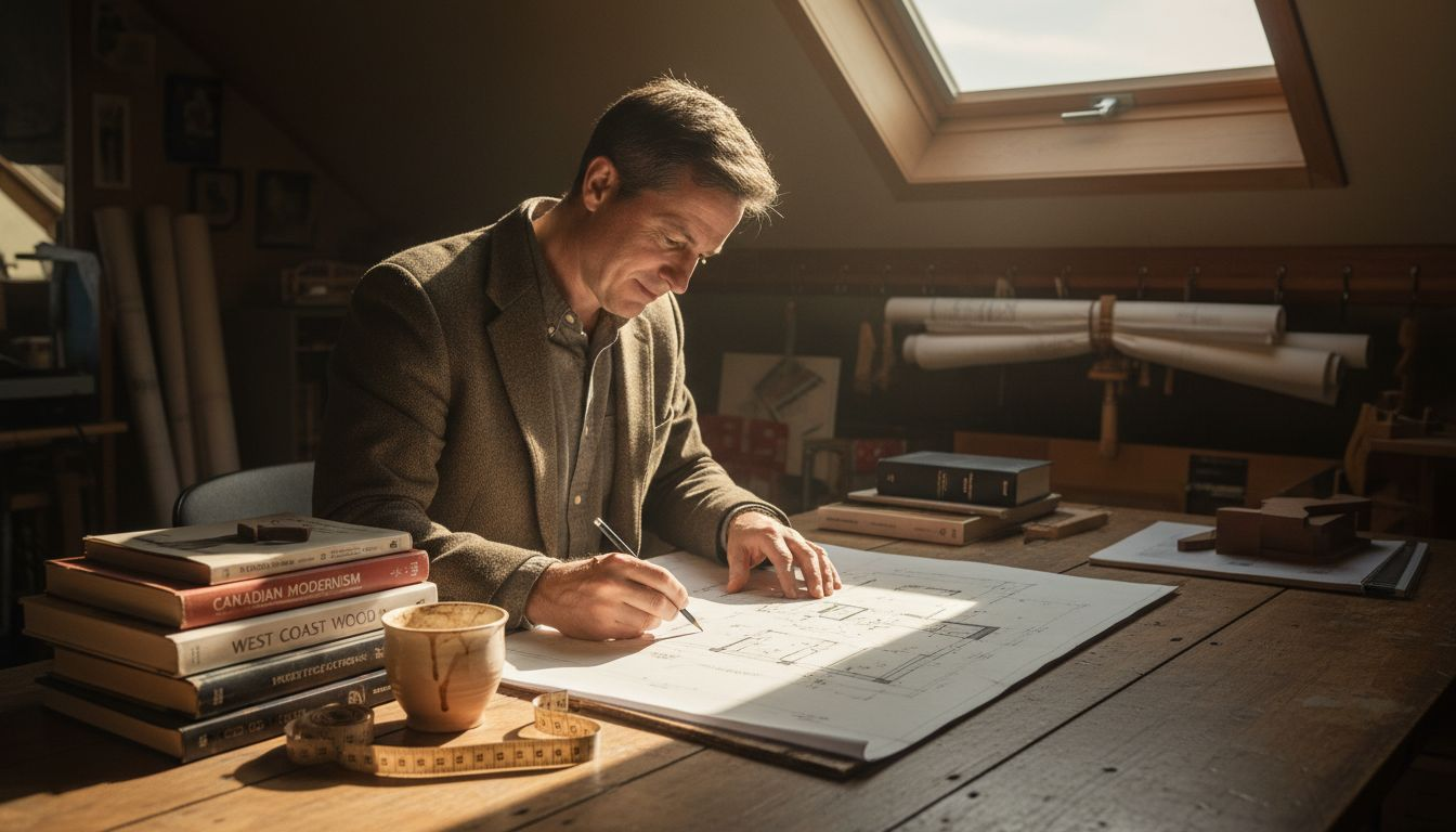 Architect sketching plans in attic studio
