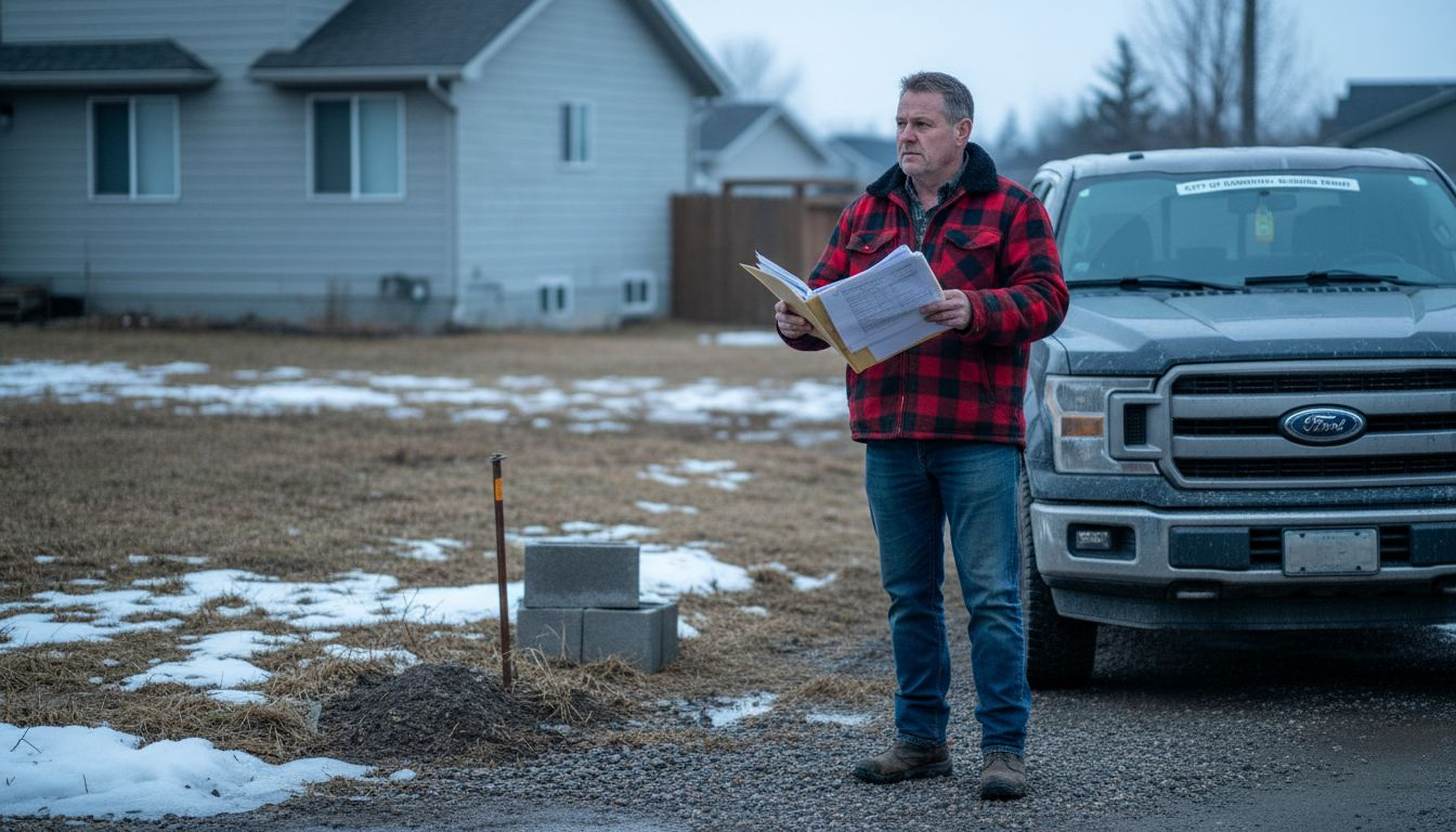 Man reviewing paperwork at building site