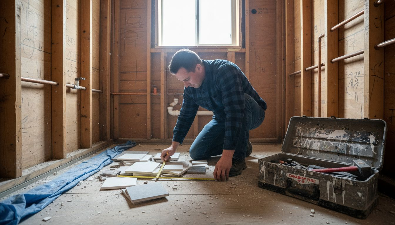 Tradesperson working on bathroom remodel project