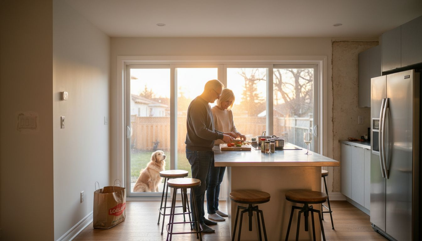Cooking in modern kitchen home extension