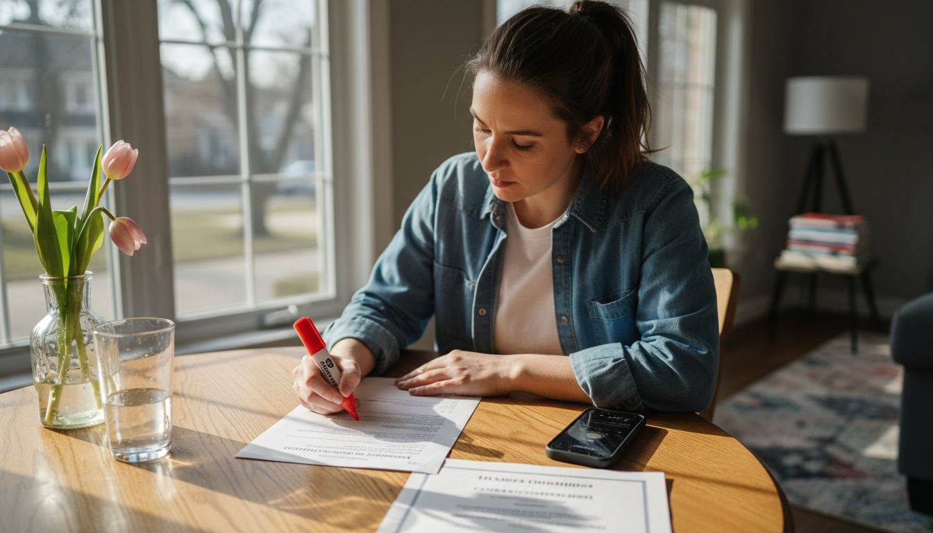 Contractor marking construction contract on table