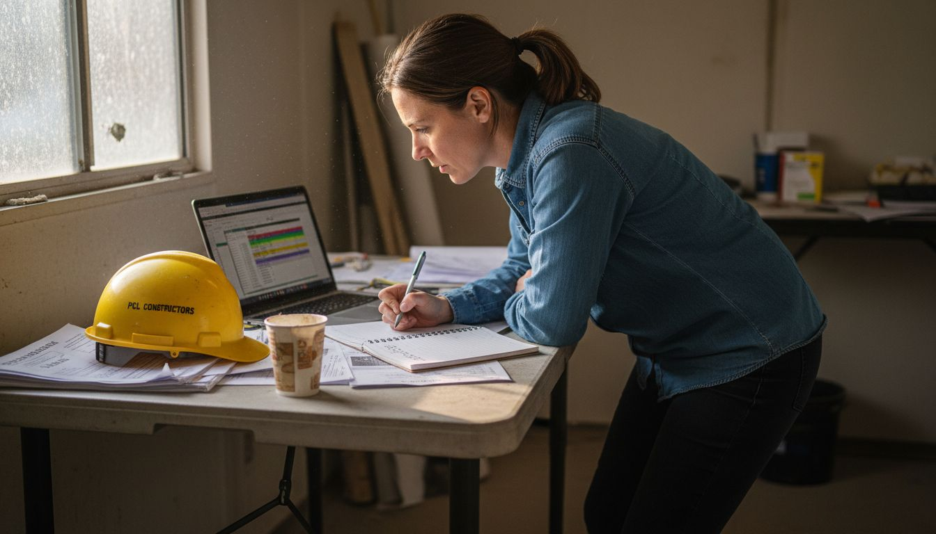 Project manager planning Durham construction workflow