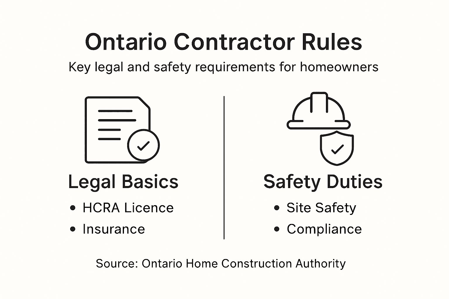 Infographic showing Ontario contractor legal and safety rules