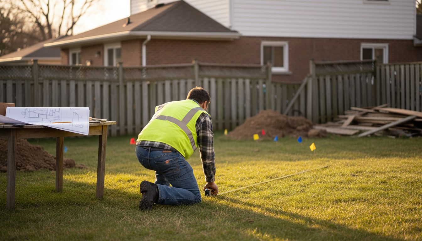 Contractor measuring for rear home addition