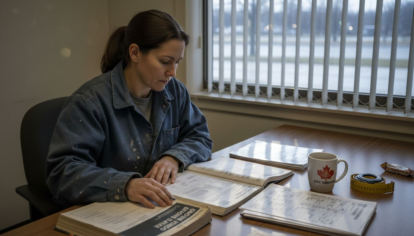 Contractor reviewing Ontario building code manuals