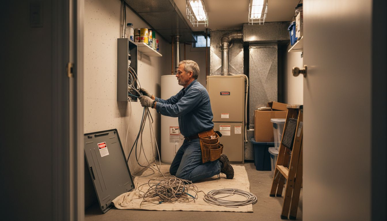 Electrician upgrading home electrical panel