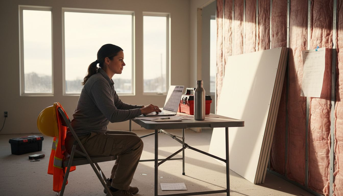 Project manager tracking construction schedules onsite