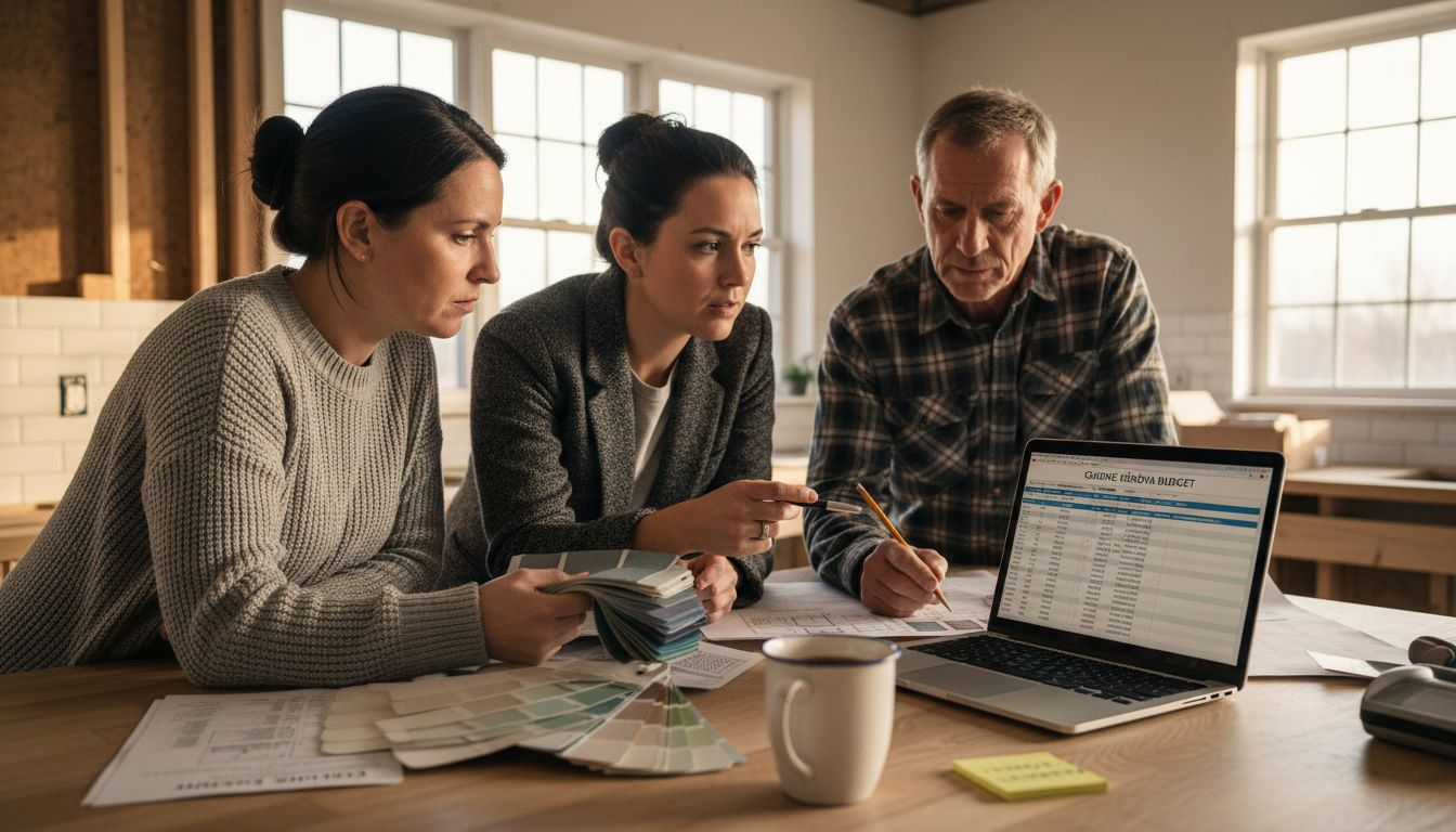 Team discussing renovation budget and plans