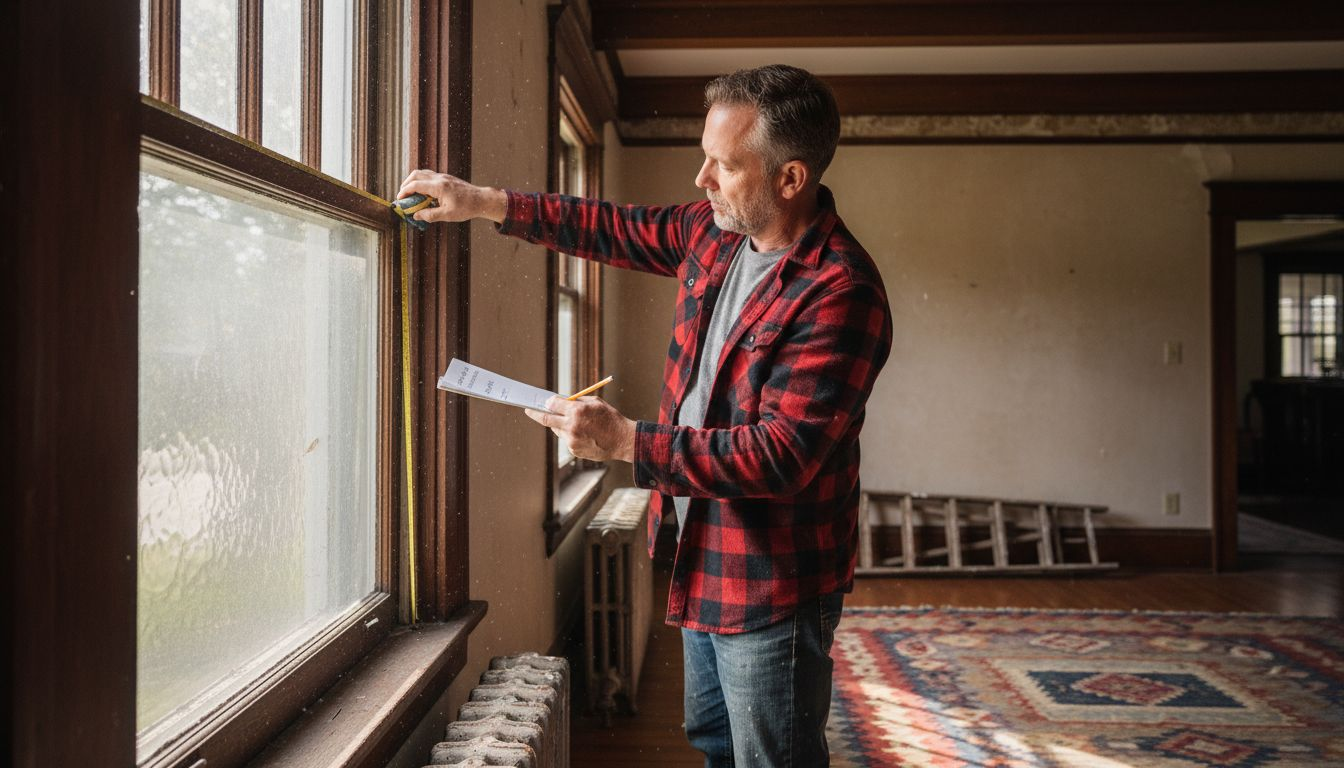 Contractor restoring historic living room details