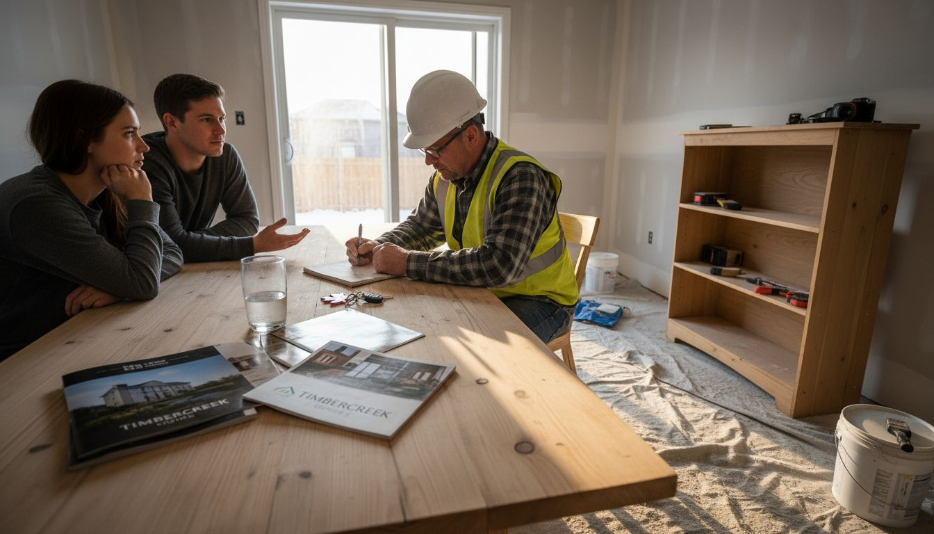 Construction manager talks with homeowners