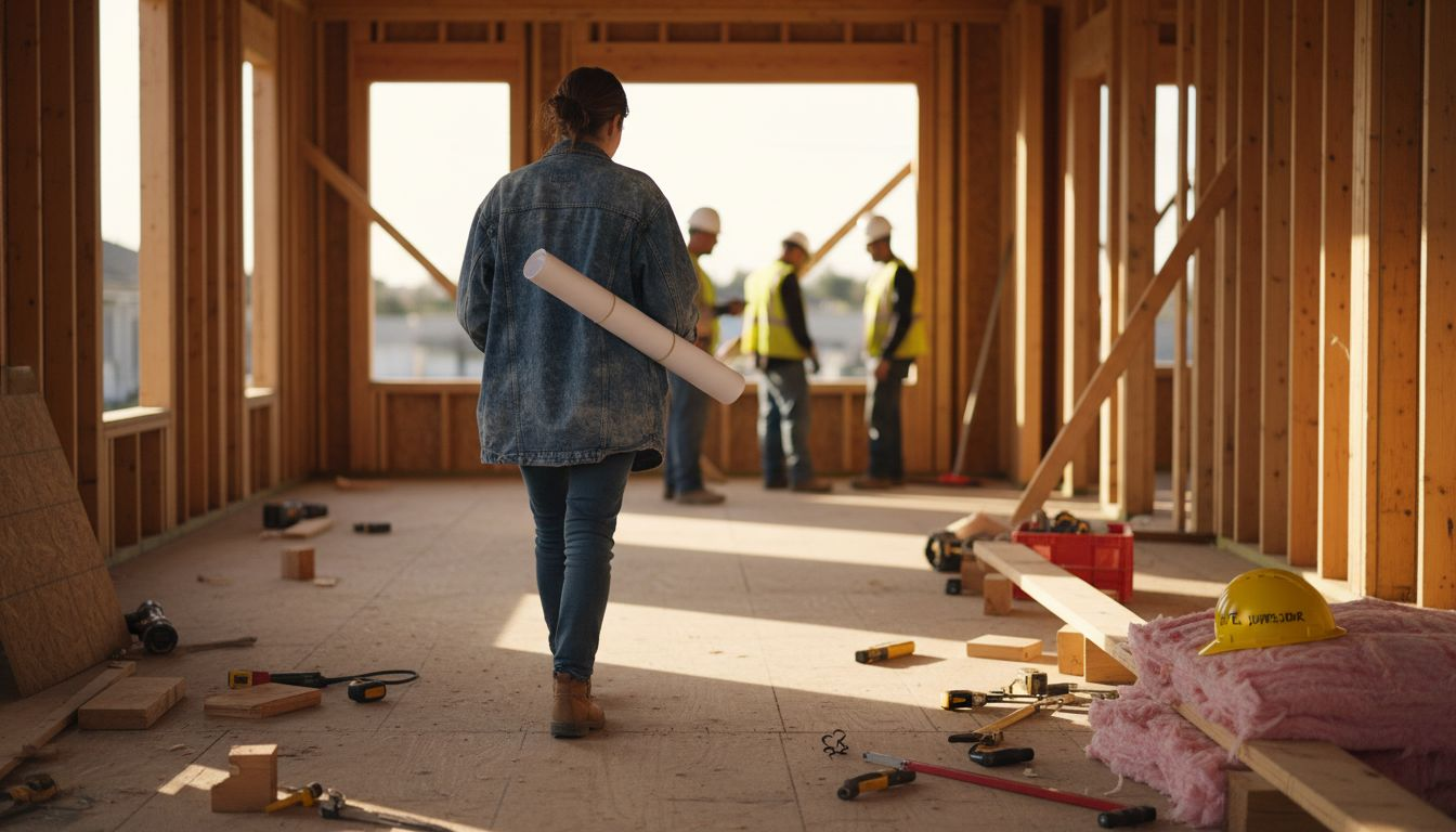 Architect inspecting residential construction site