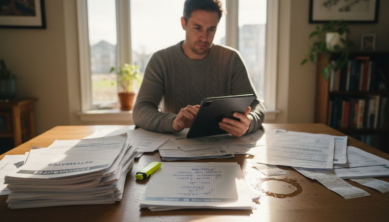 Homeowner tracking renovation goals on tablet