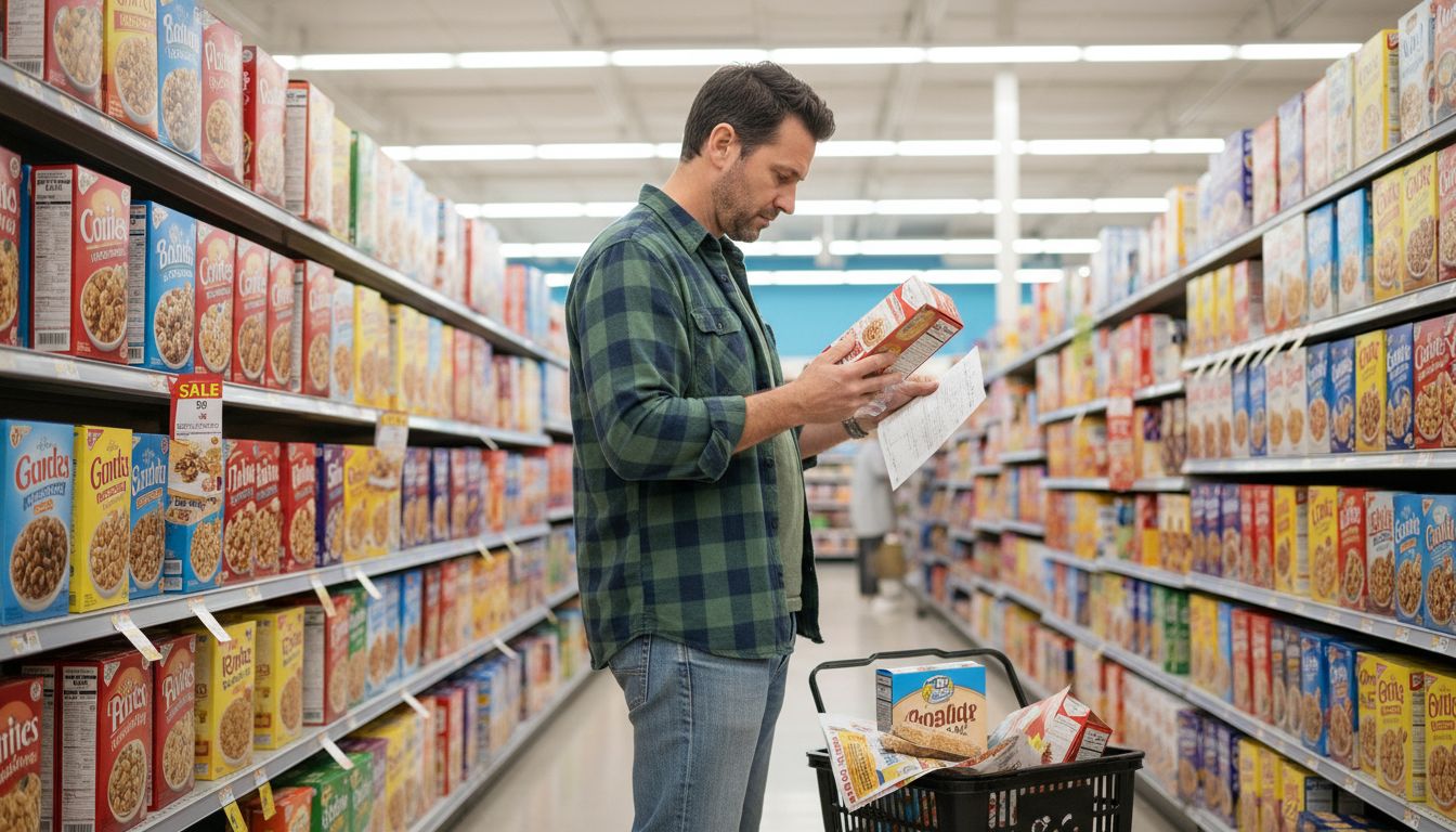 Man choosing between sale items
