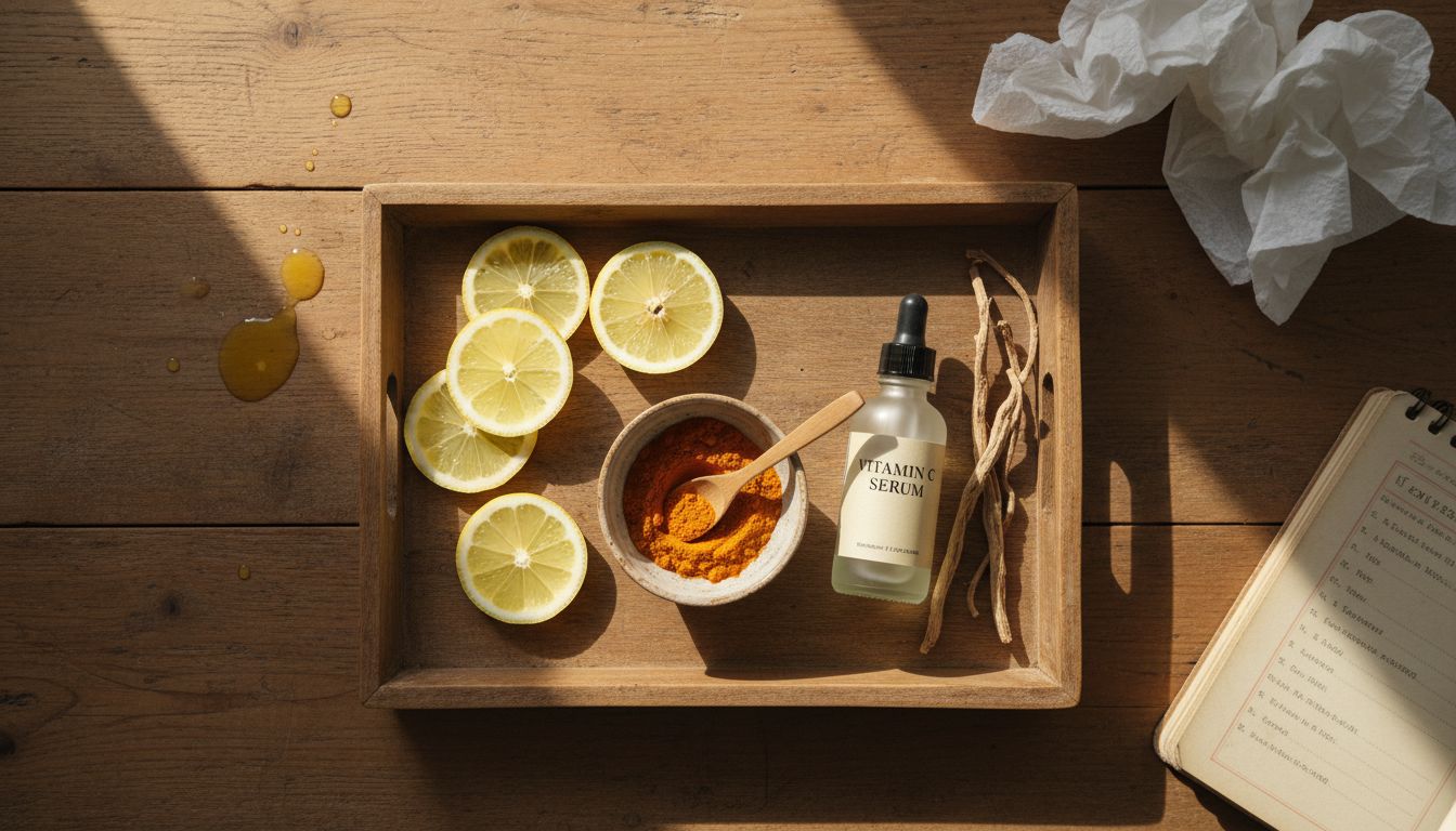Natural skincare ingredients on kitchen tray