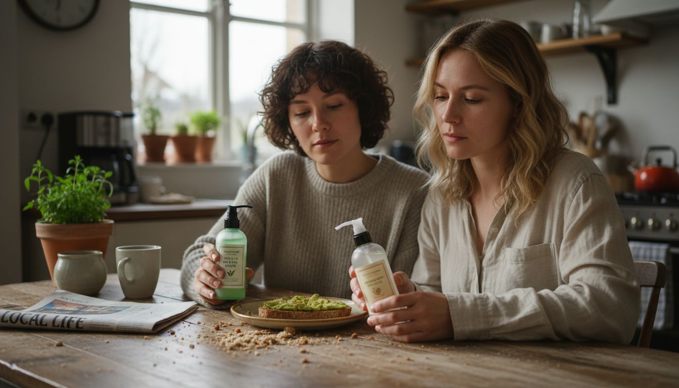 Two women comparing toner types