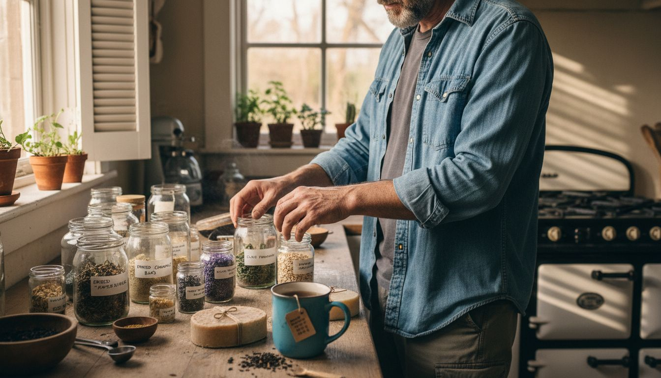 Natural face soap ingredients laid out