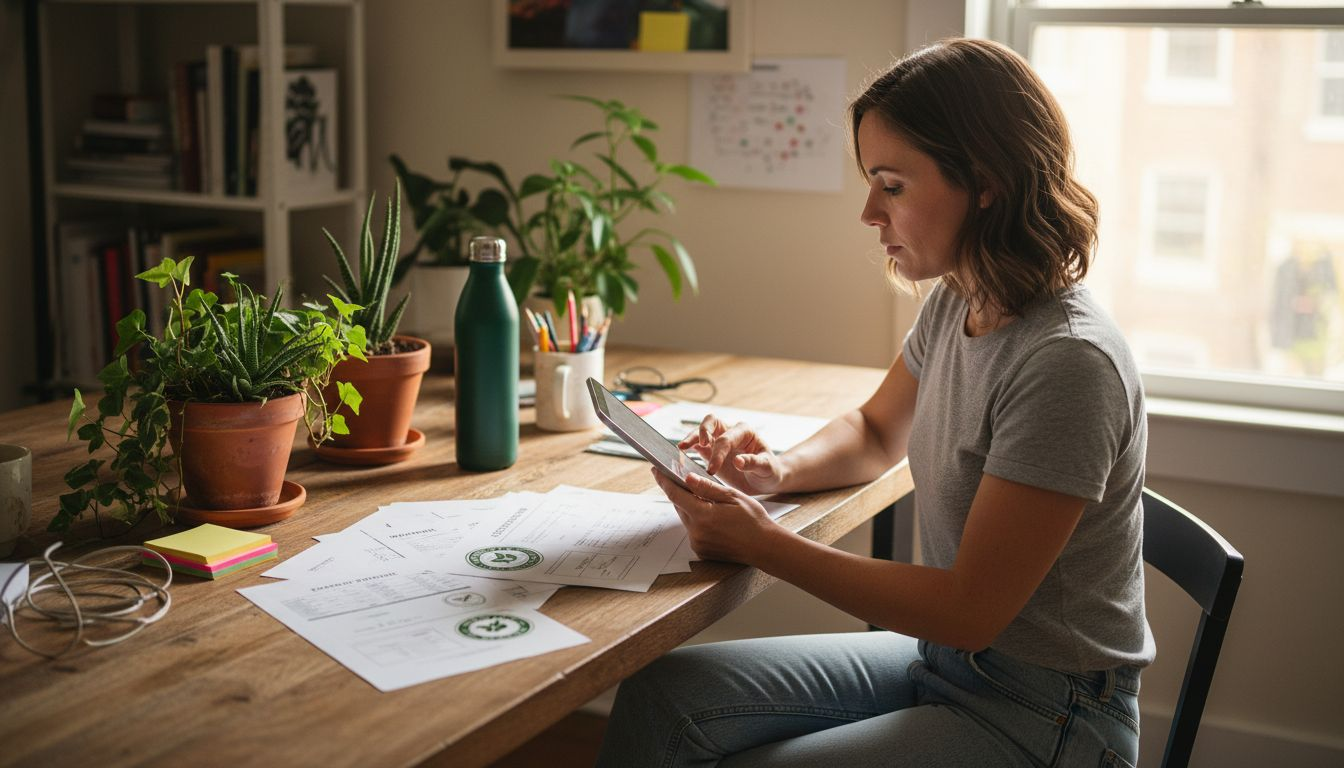 Woman researching vegan skincare suppliers