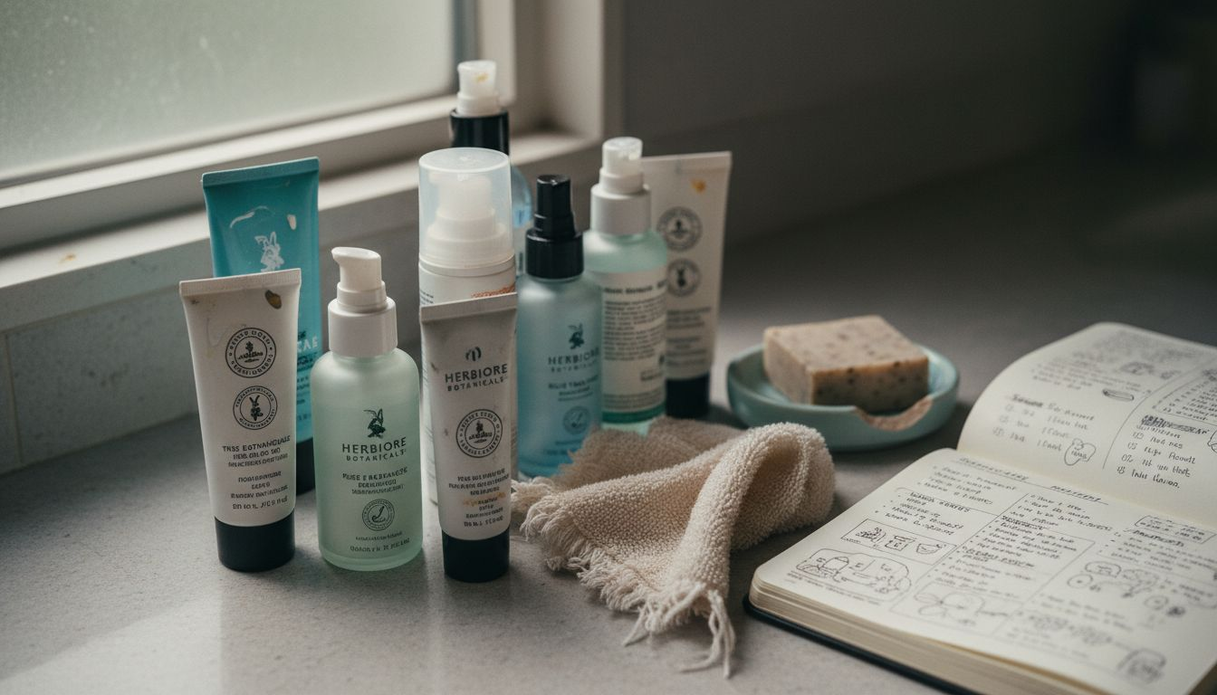 Bathroom counter with cruelty-free products