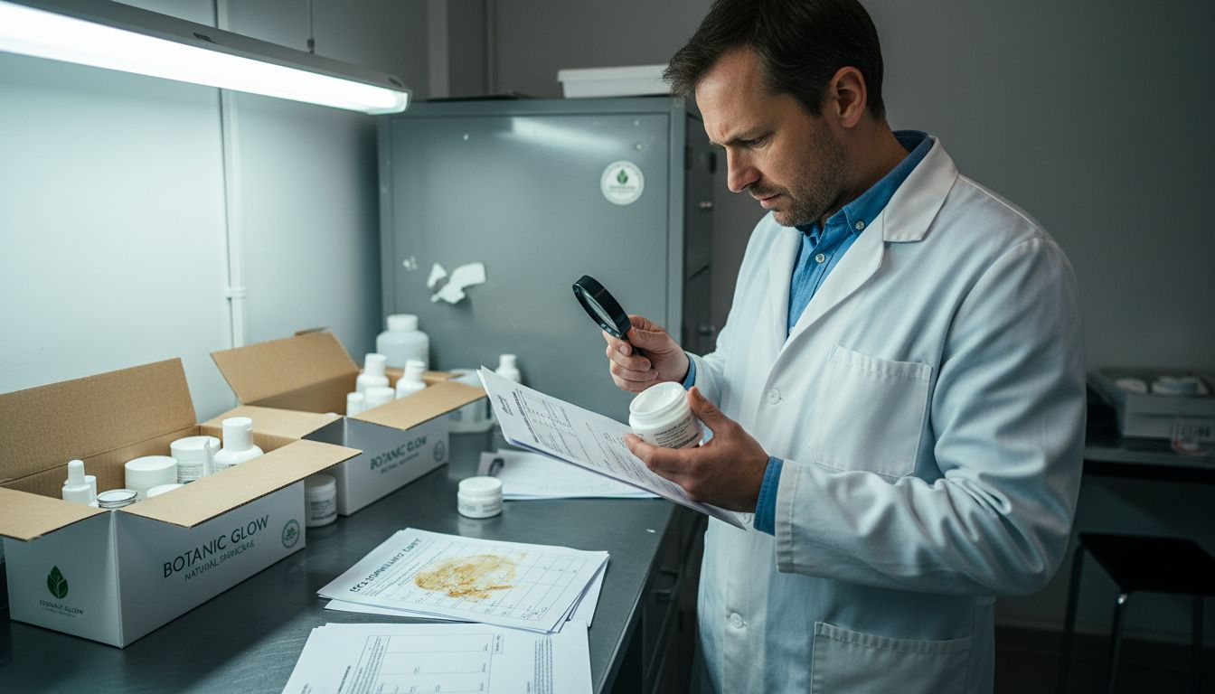 Inspector verifying skincare eco-label compliance