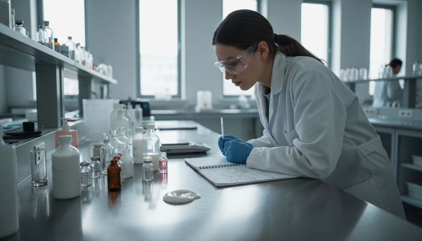 Lab technician analyzing skincare ingredients
