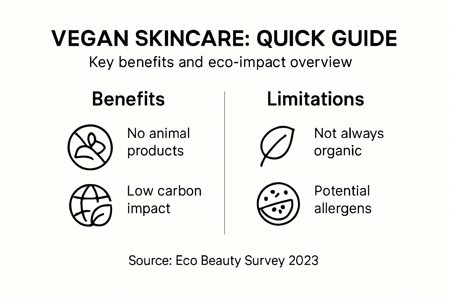 Infographic comparing vegan skincare benefits and limitations