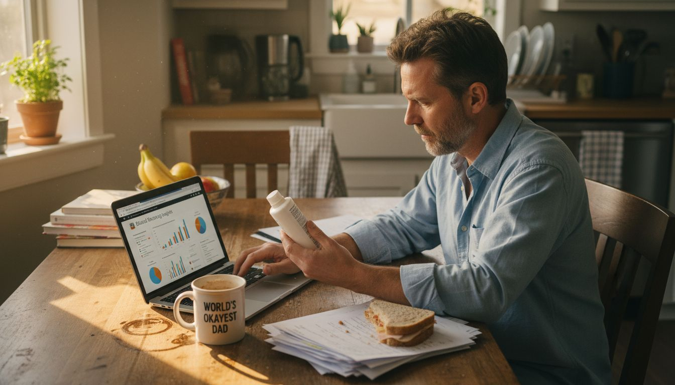 Person researching ingredient sourcing at kitchen table