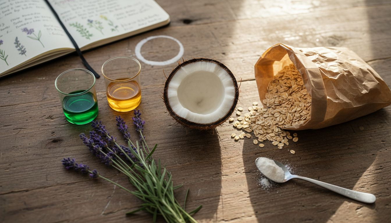Assorted natural vegan skincare ingredients displayed