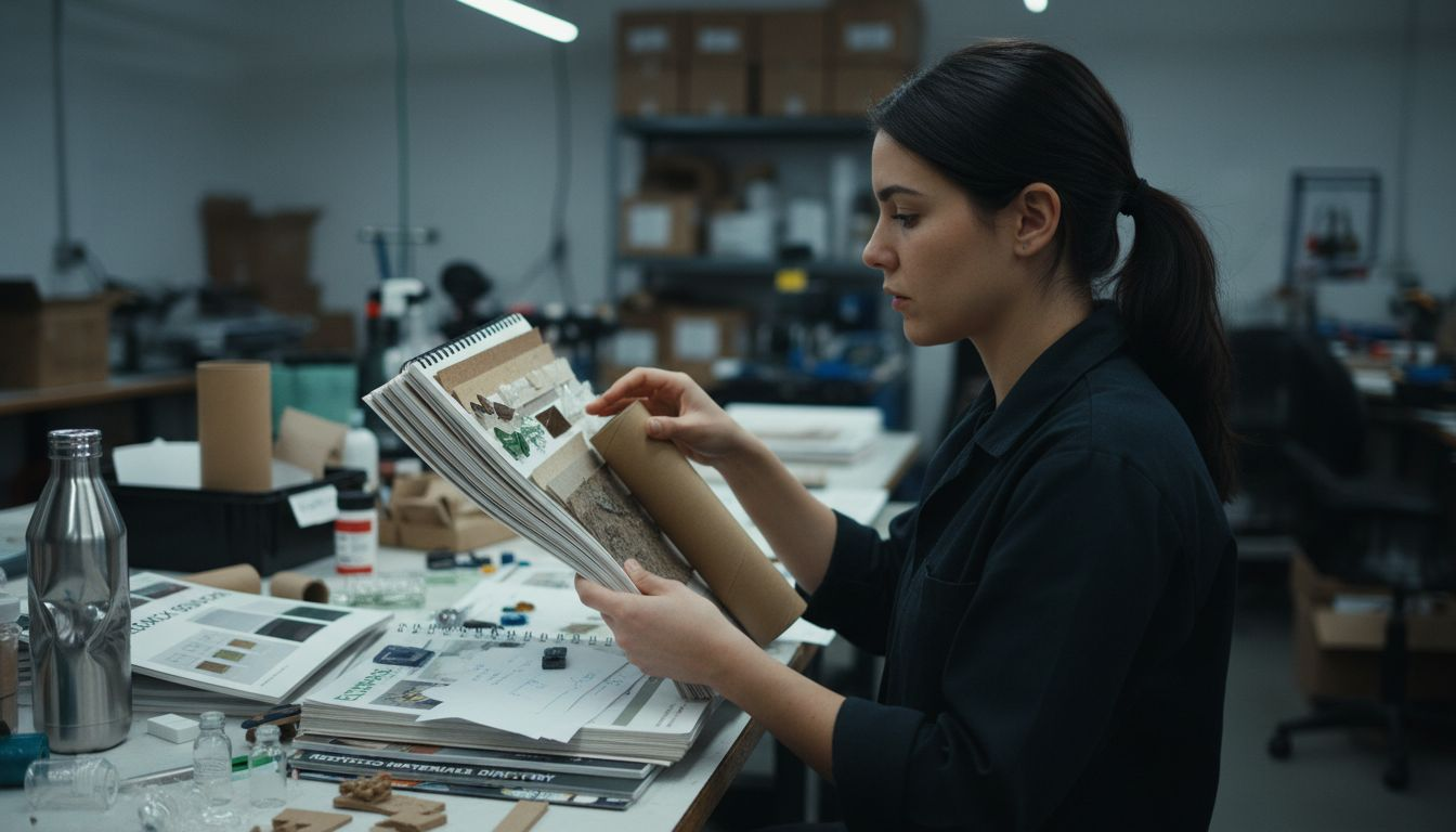Manager evaluating sustainable packaging samples