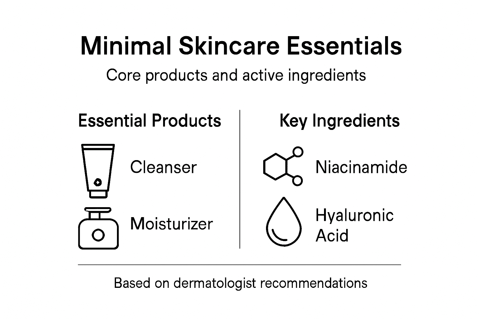 Infographic showing minimal skincare essentials and ingredients