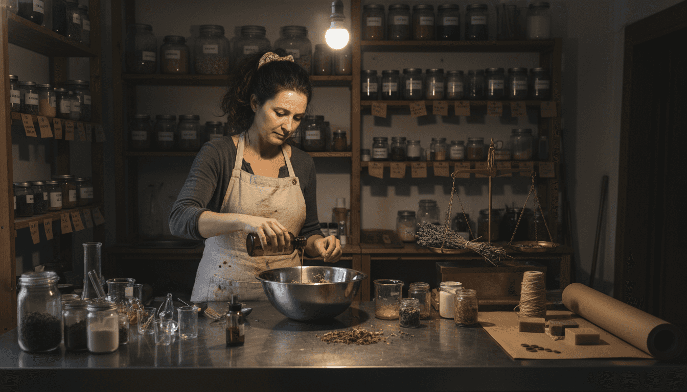 Local maker crafting skincare in small studio