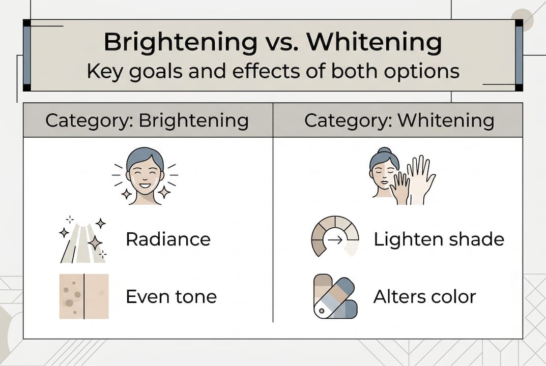 Infographic of brightening versus whitening skincare