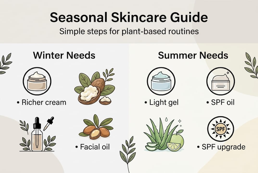 Infographic showing seasonal vegan skincare steps