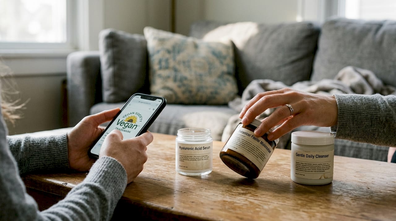 Hands compare vegan skincare labels