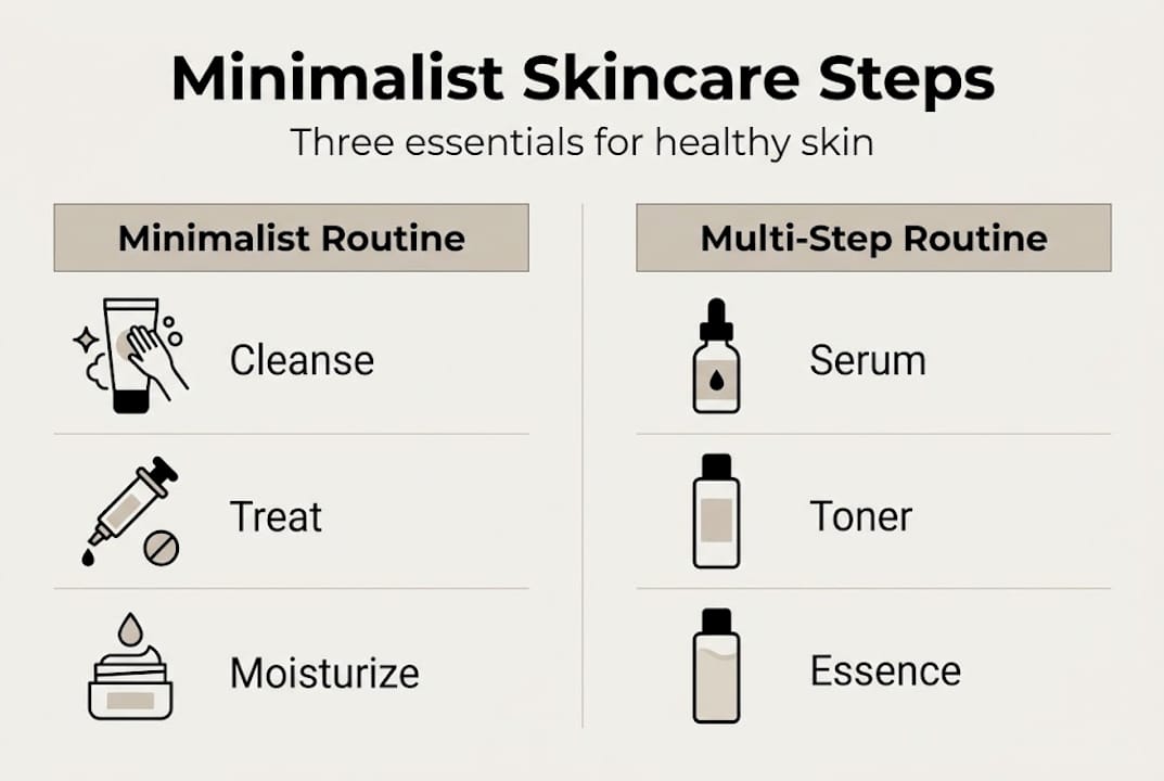 Infographic outlining minimalist skincare steps