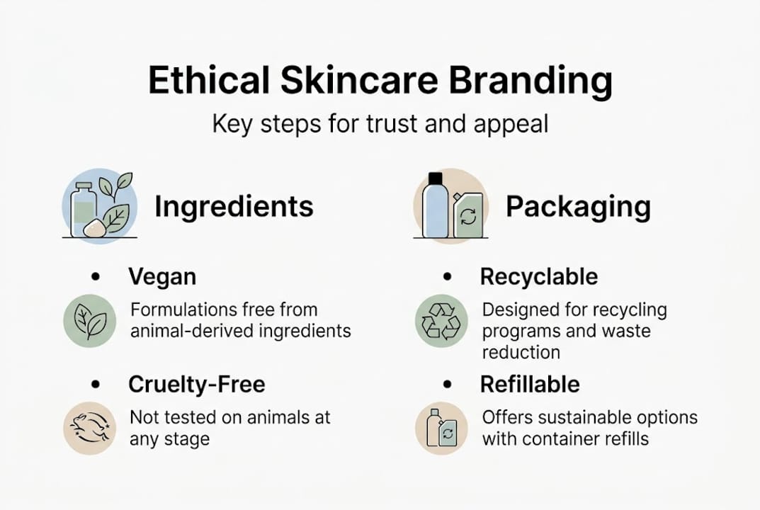 Infographic showing branding steps for ethical skincare