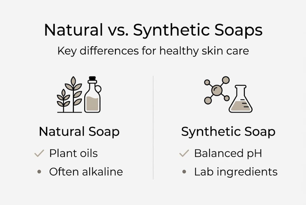 Infographic comparing natural and synthetic face soaps