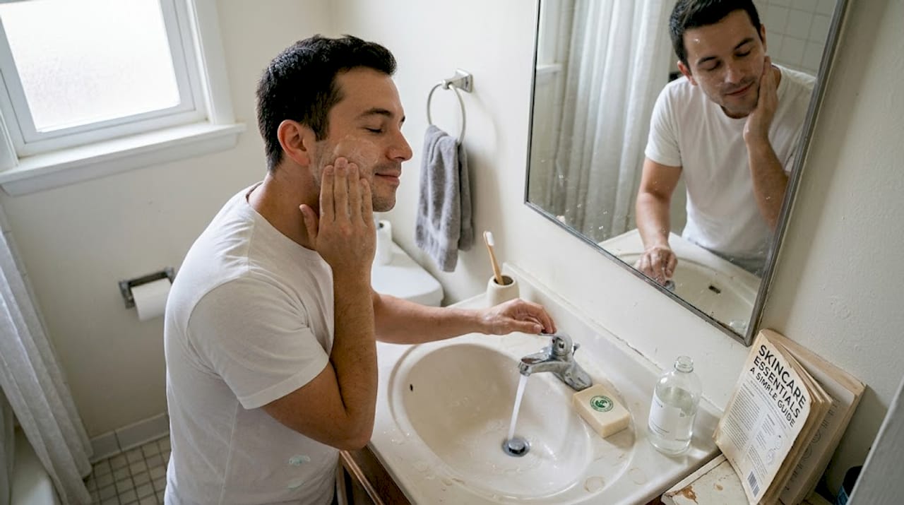 Man using eco-friendly bathroom beauty routine