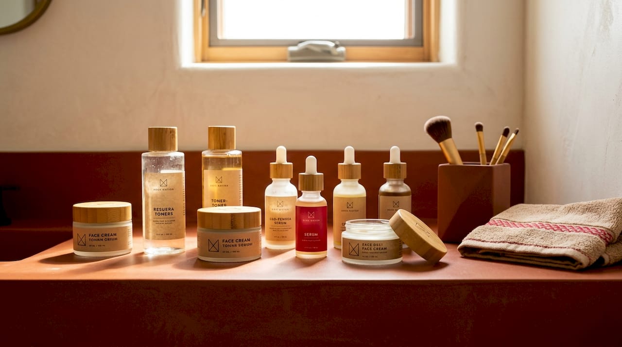 Glass jars with skincare on home vanity