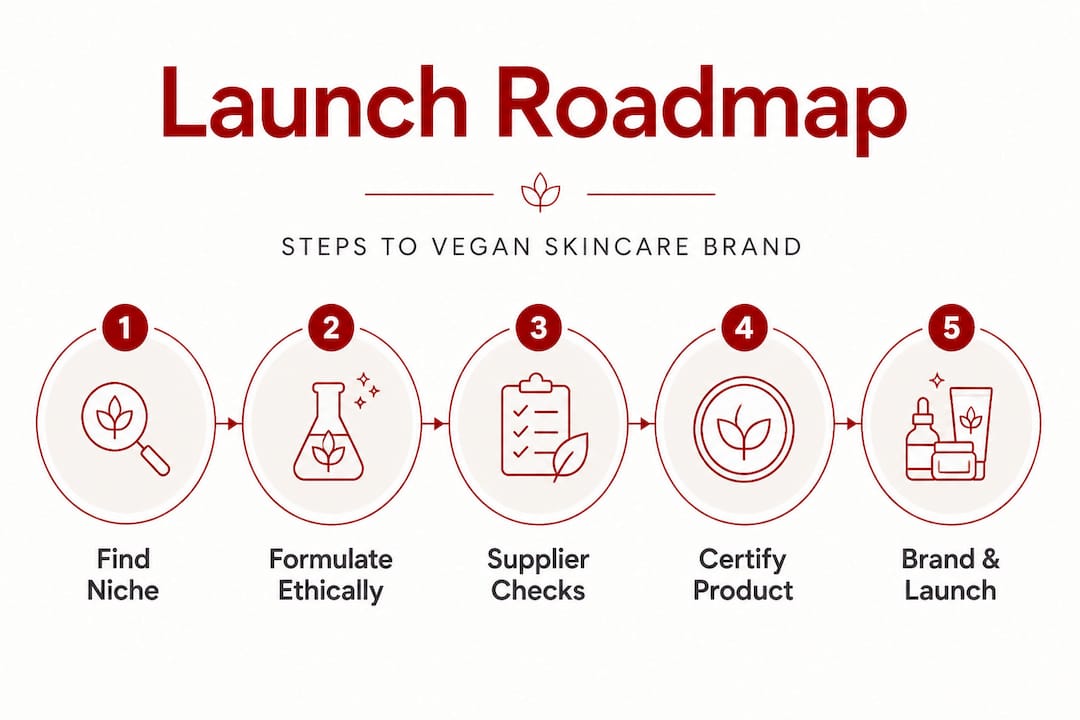 Infographic showing vegan skincare brand launch steps