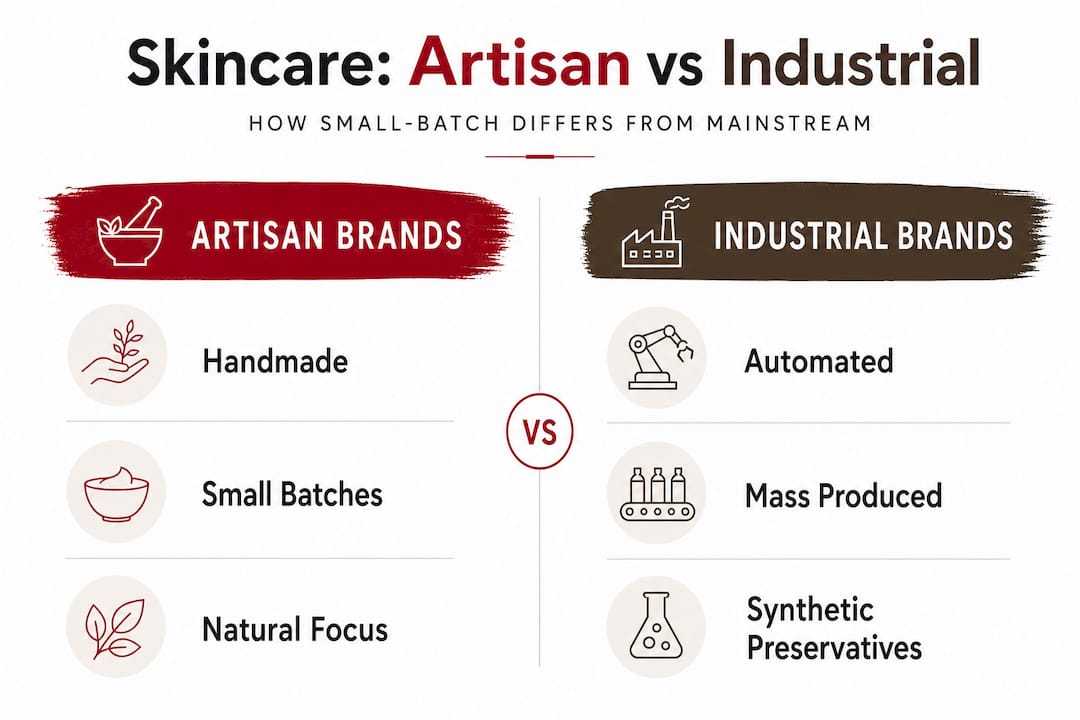 Infographic showing artisan versus industrial skincare differences